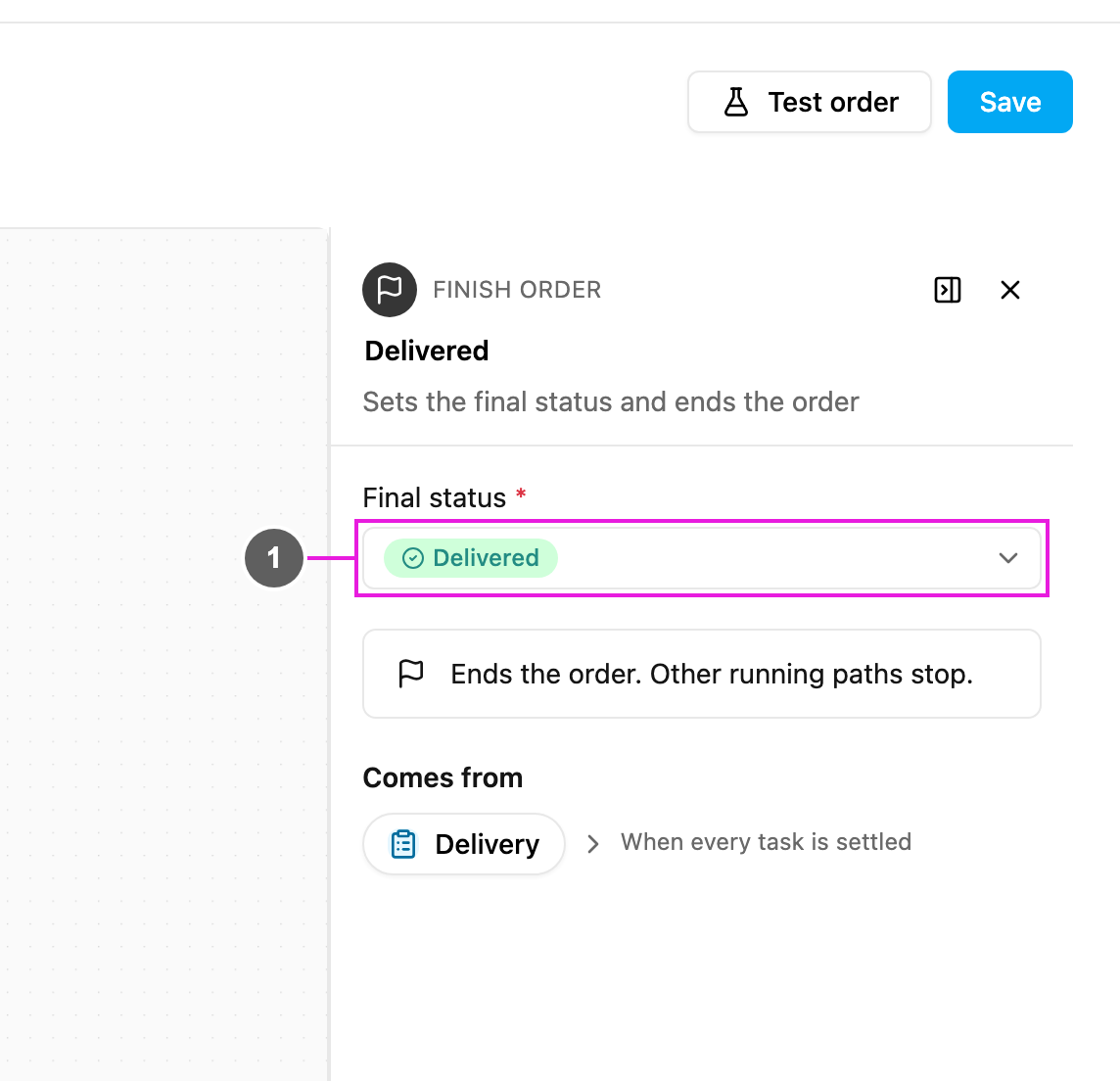 Finish order settings