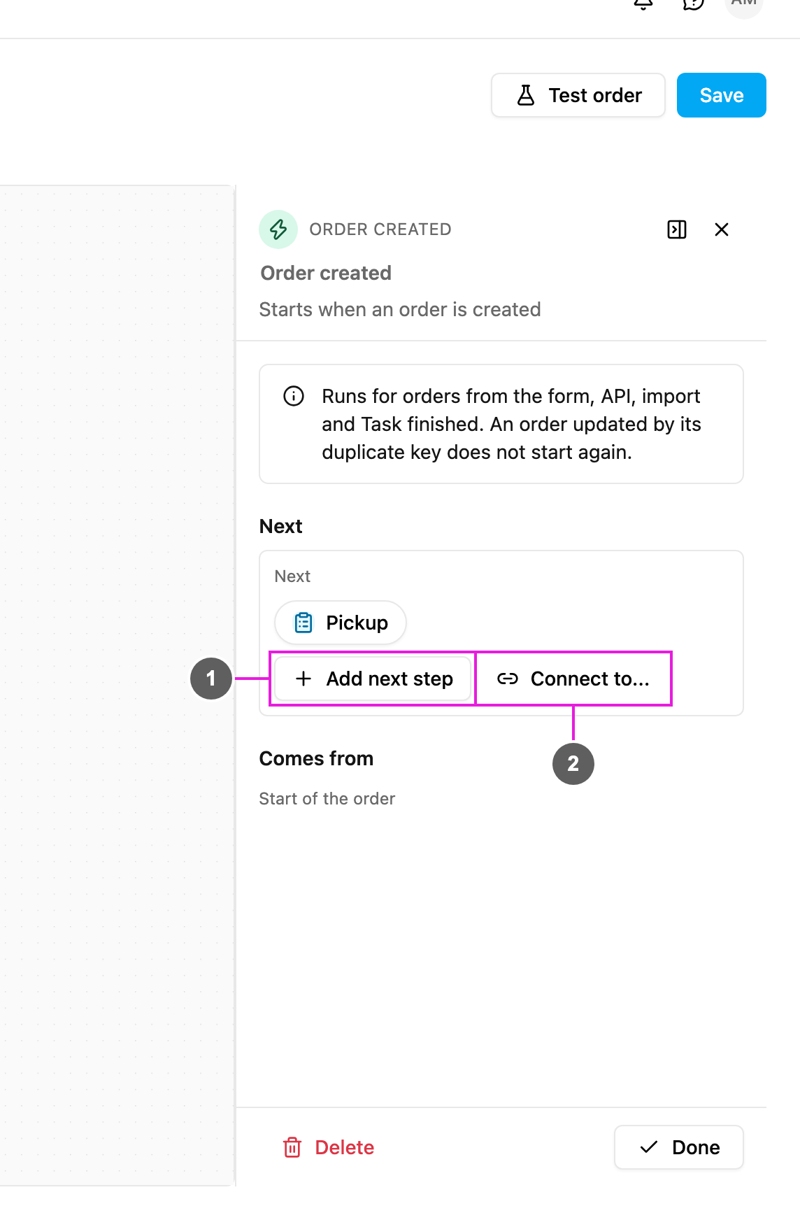 Order created trigger settings