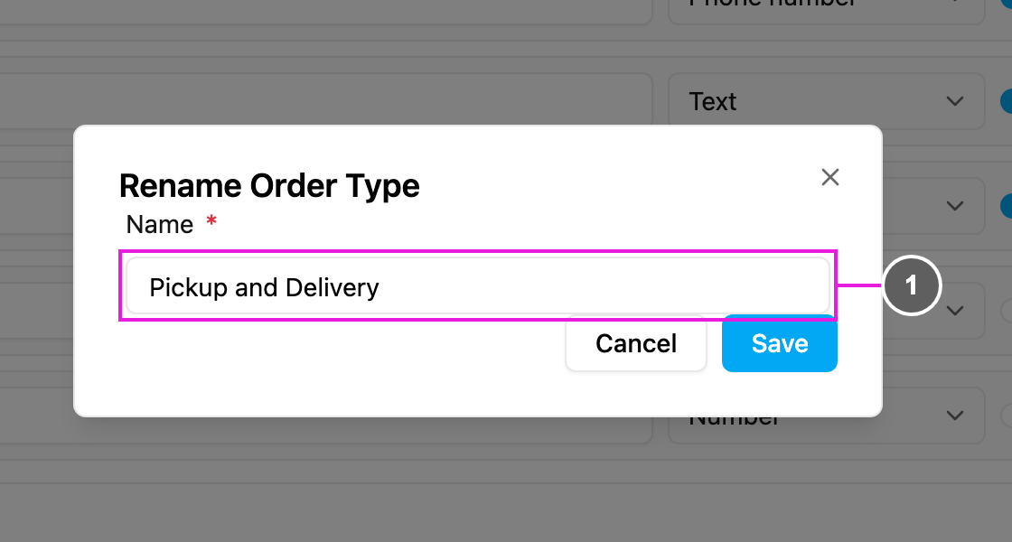 Rename Order Type dialog