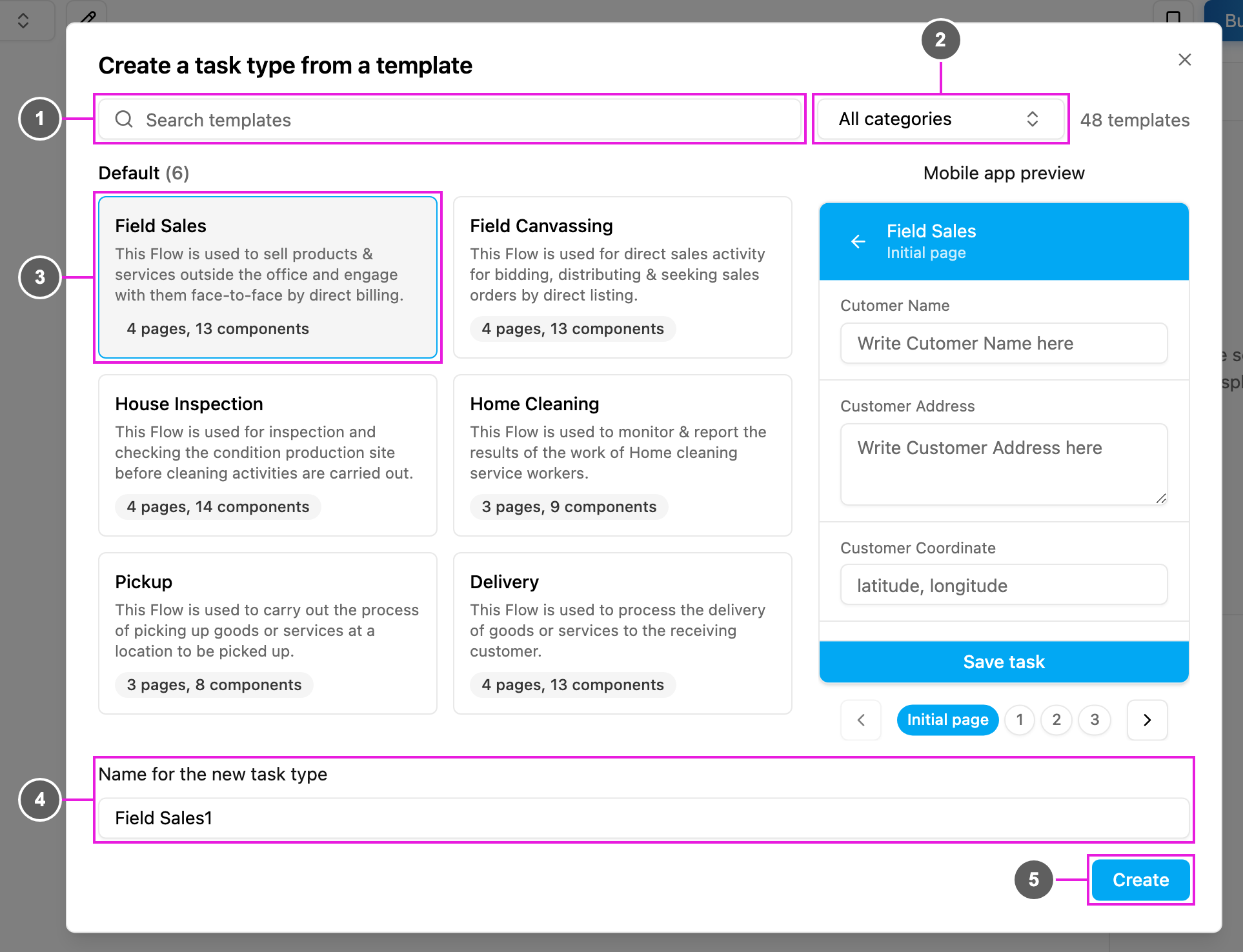 Create a task type from a template