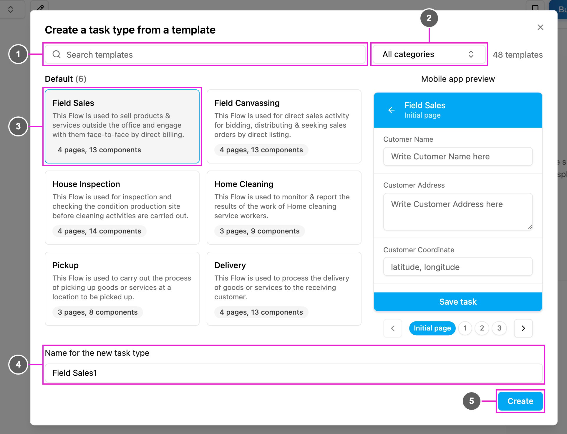 Create a task type from a template