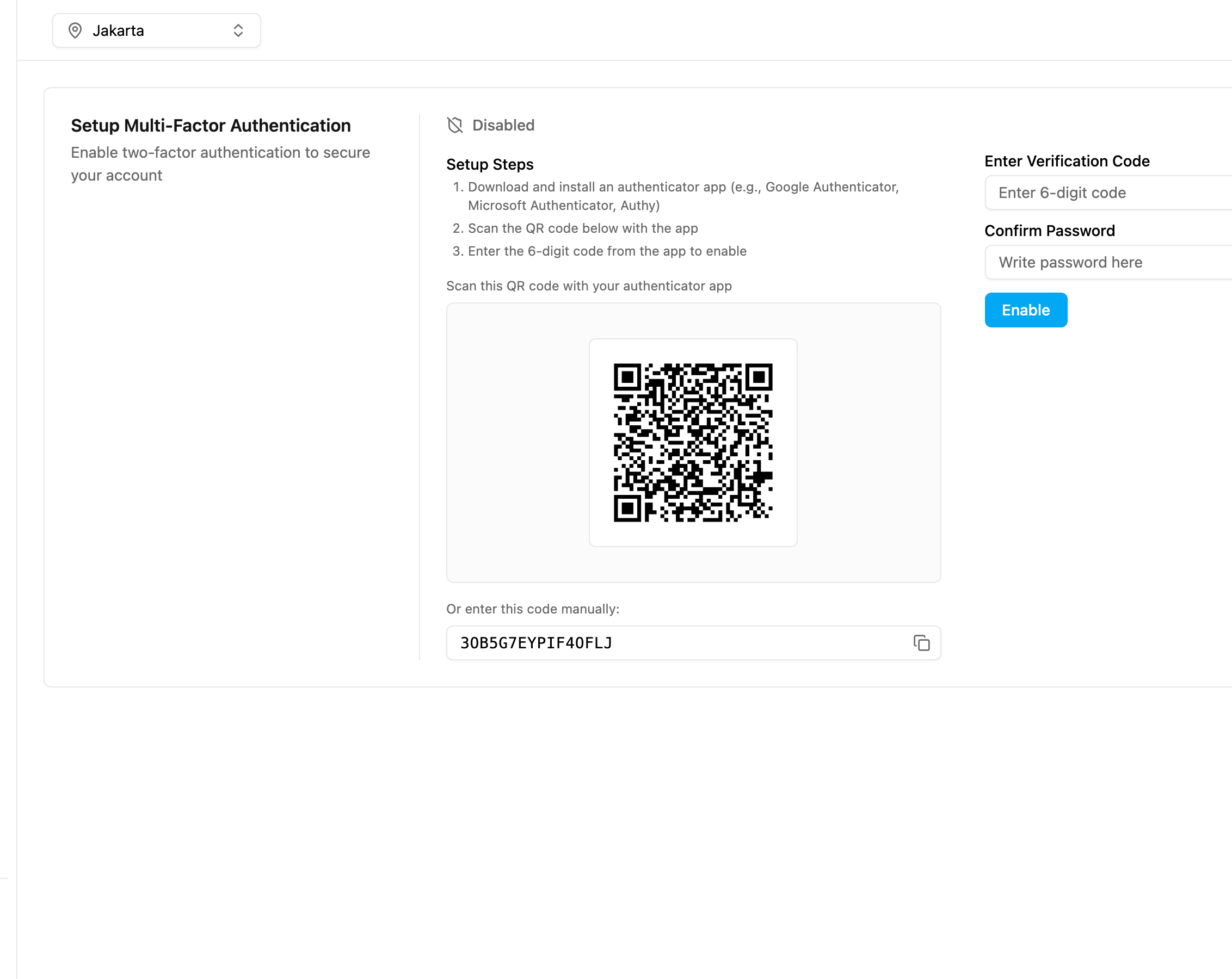 Setup Authenticator Code