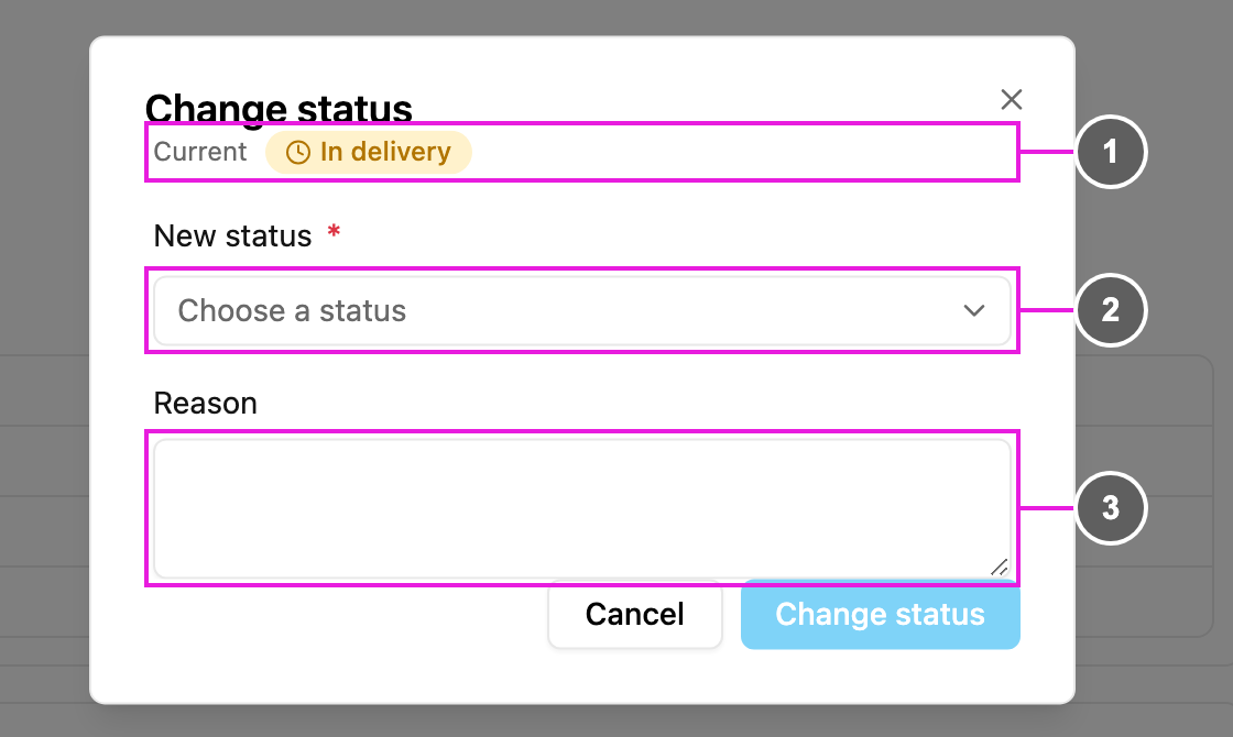 Change status dialog