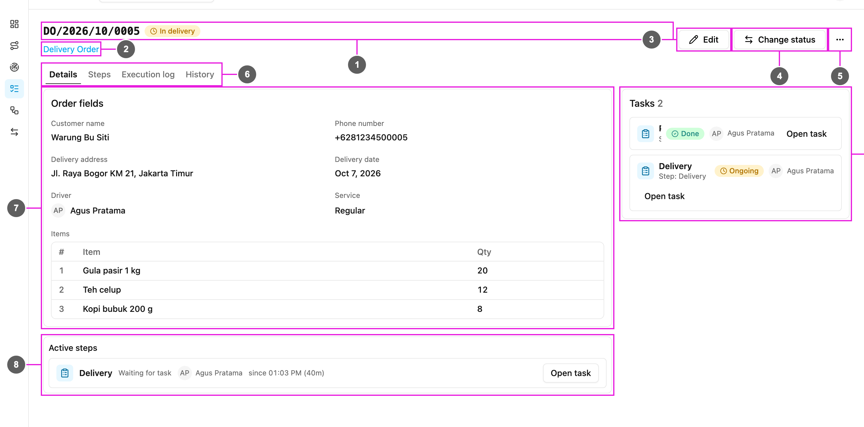 Order detail page