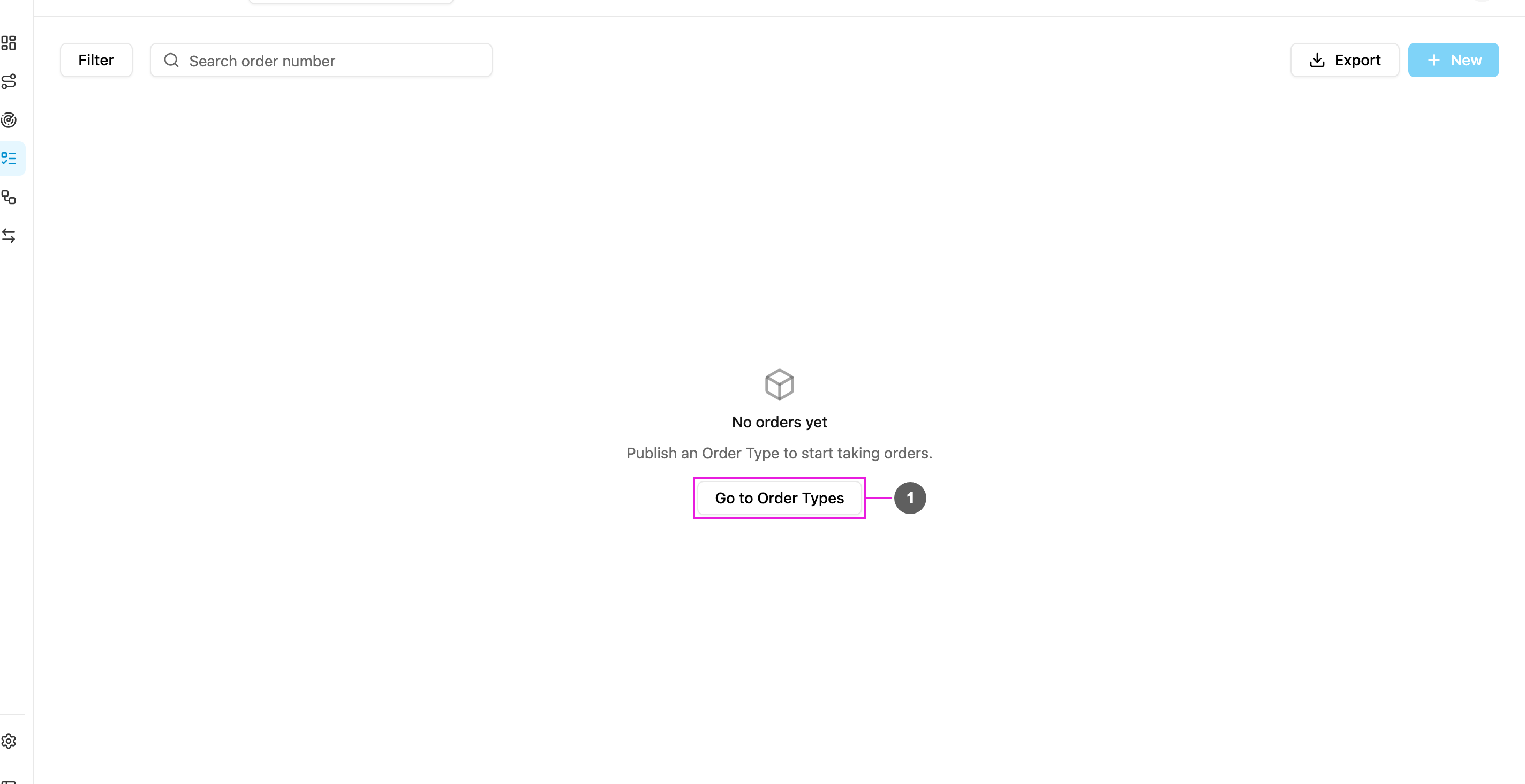 Orders list with no published Order Type