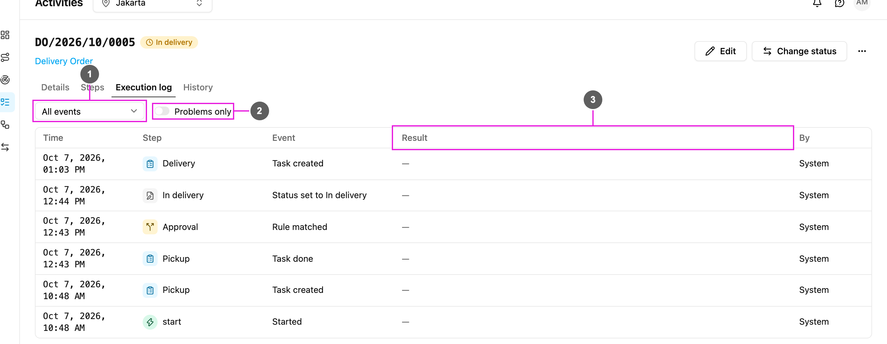 Execution log tab