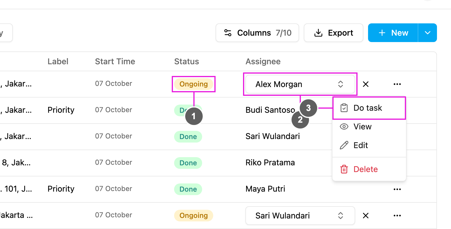 Do task in Task actions