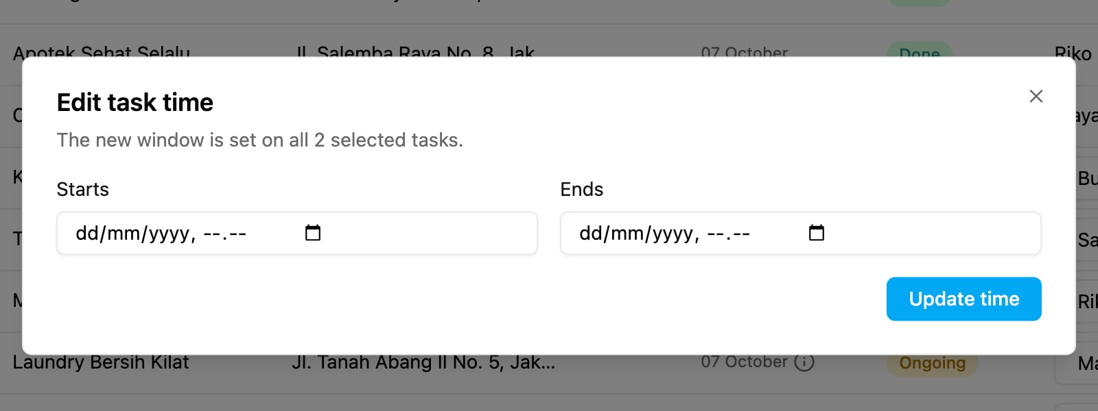 Edit task time