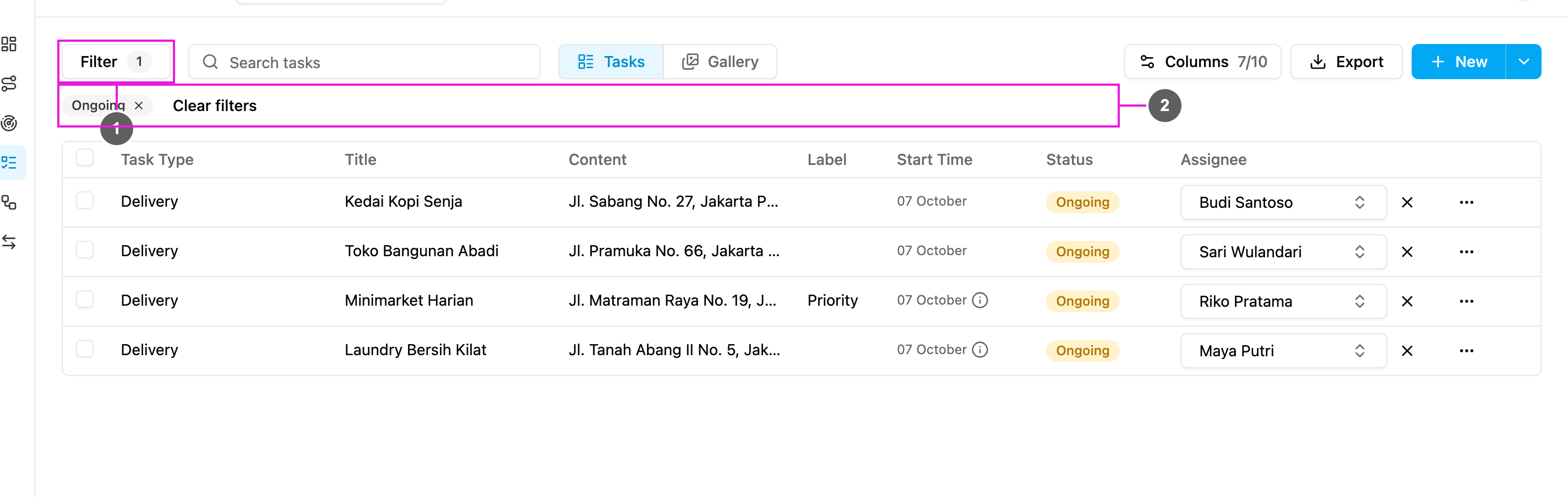 Filtered list
