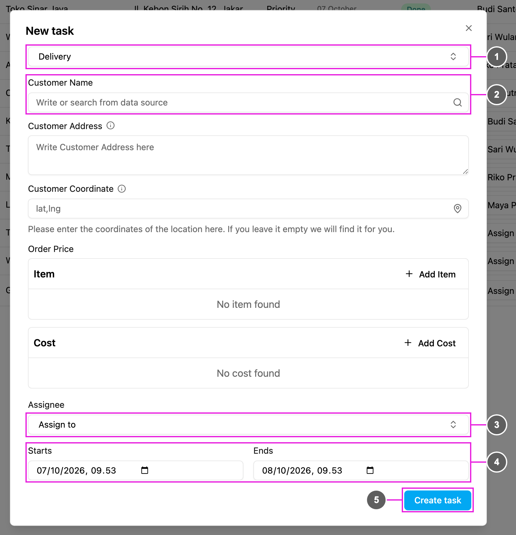 New task form
