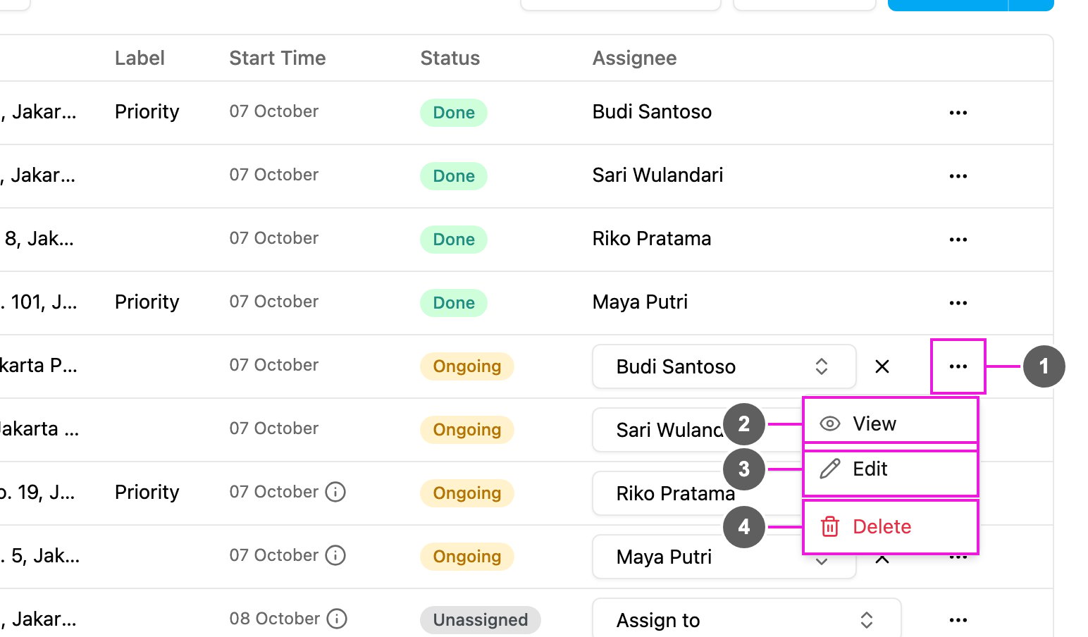 Task actions