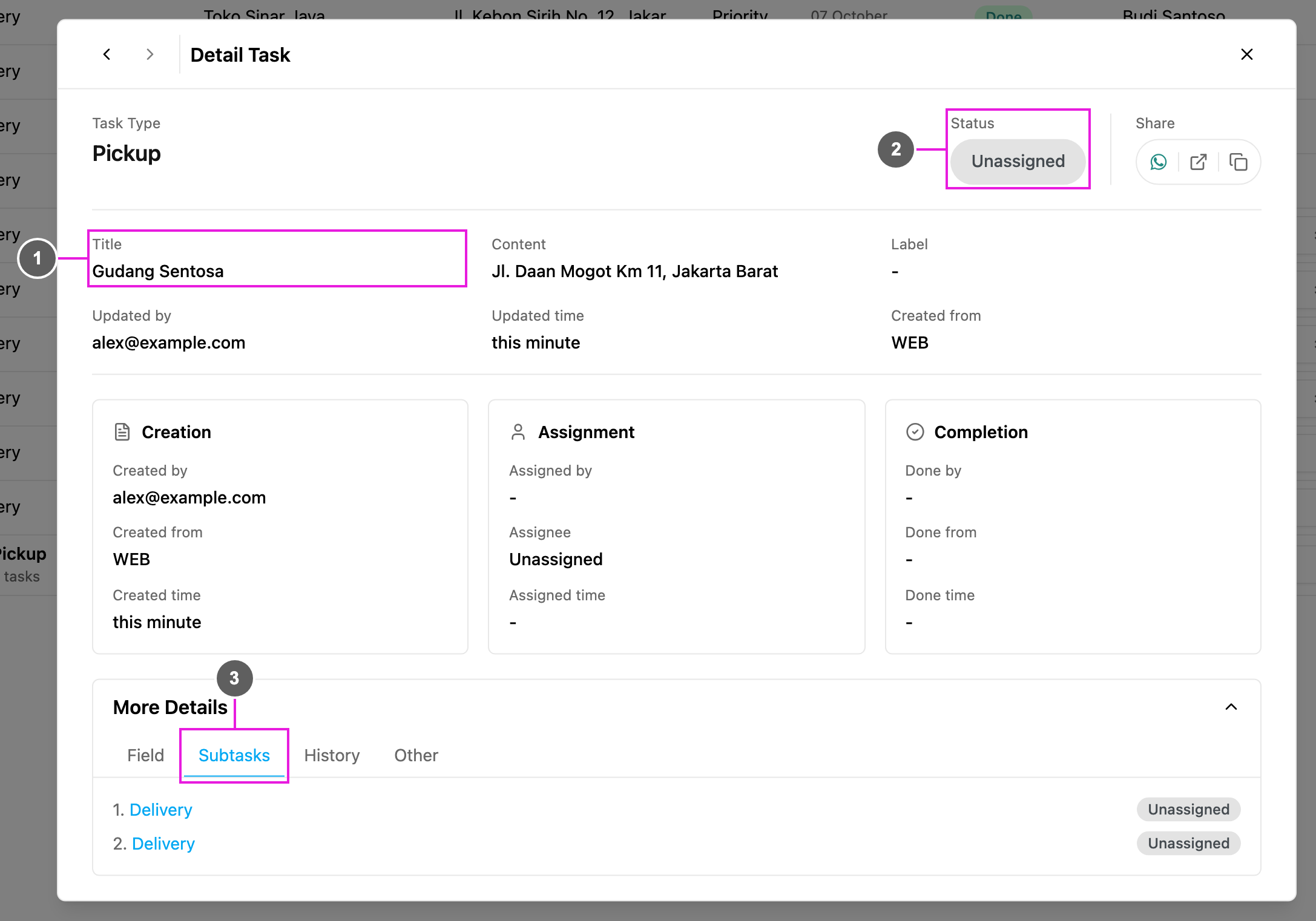 Main task detail