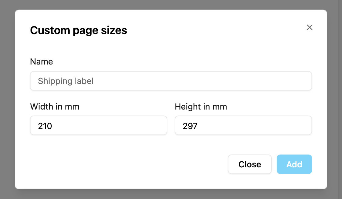 Custom page sizes