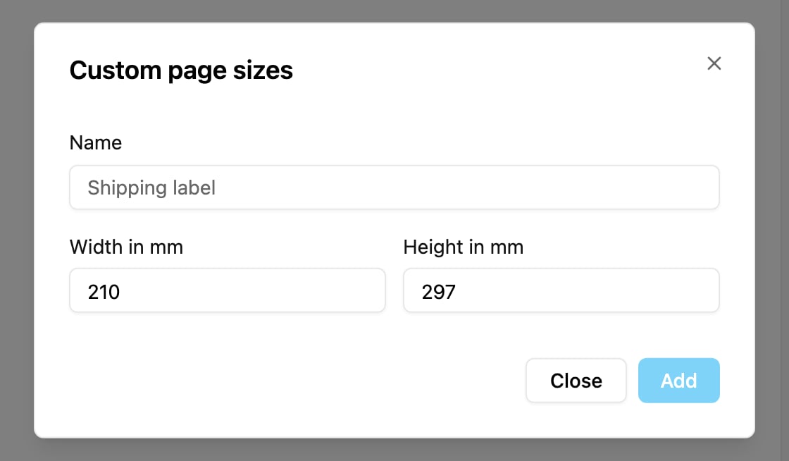 Custom page sizes
