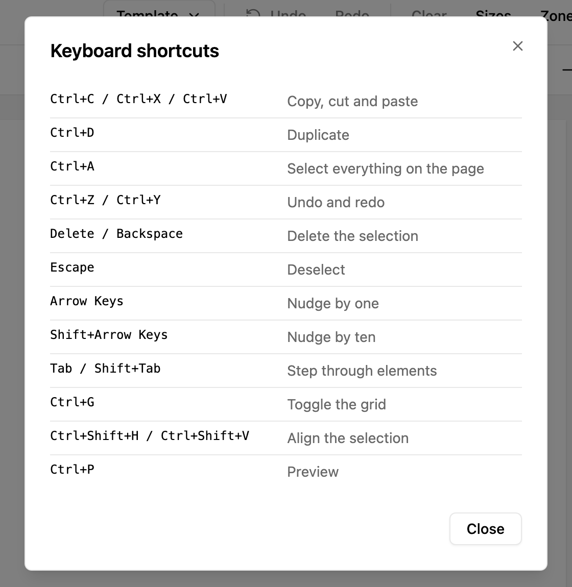 Keyboard shortcuts
