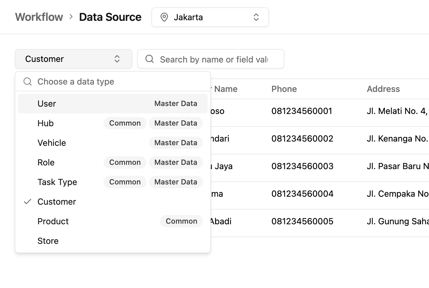 Data type picker