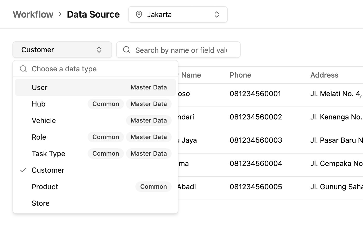 Data type picker