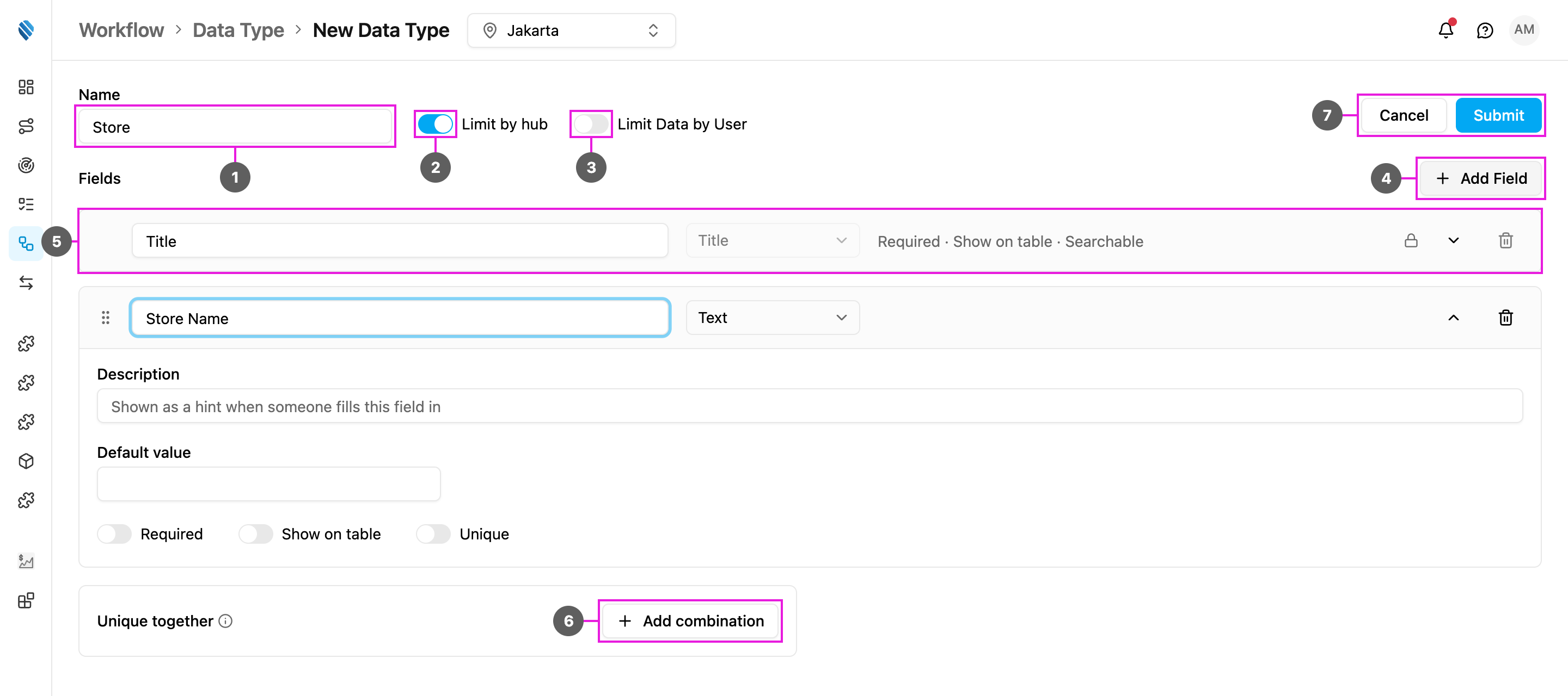 New Data Type page