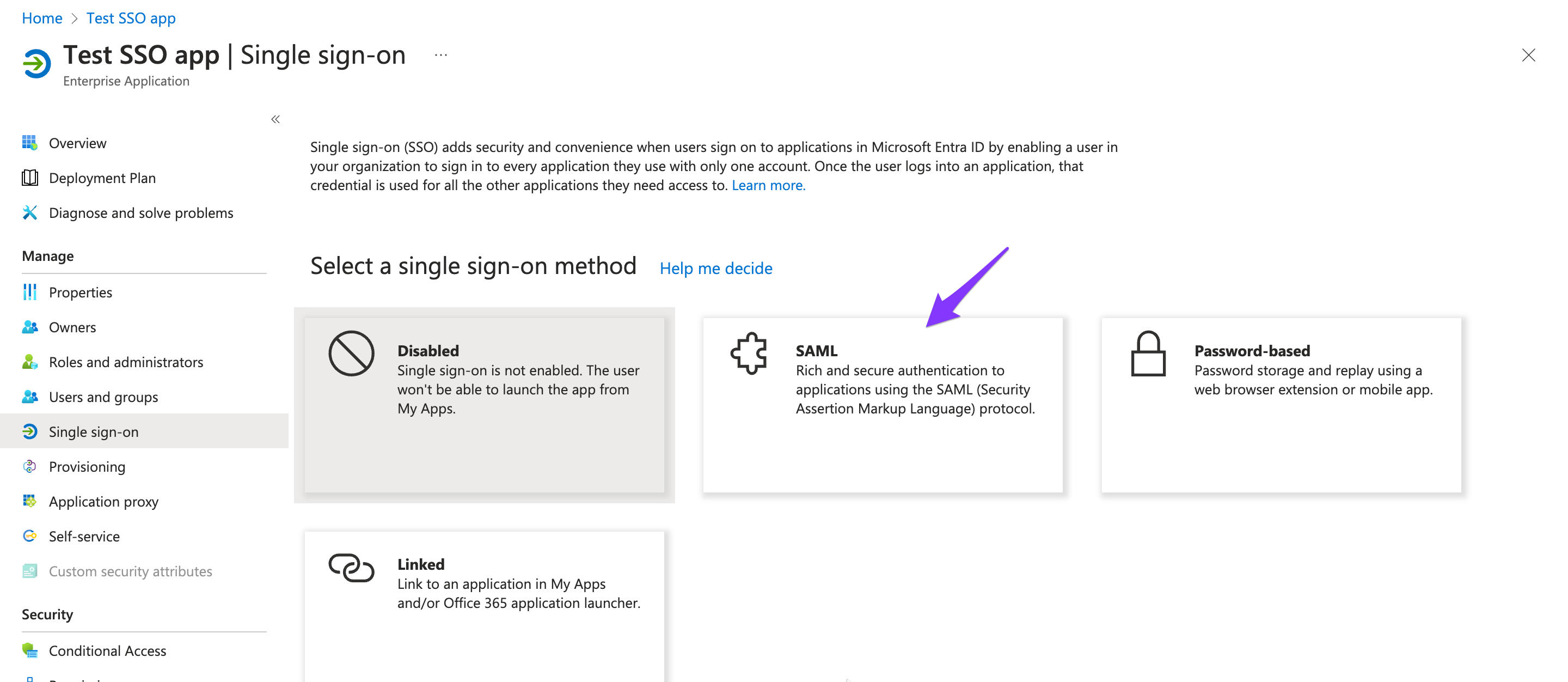 SAML SSO selection