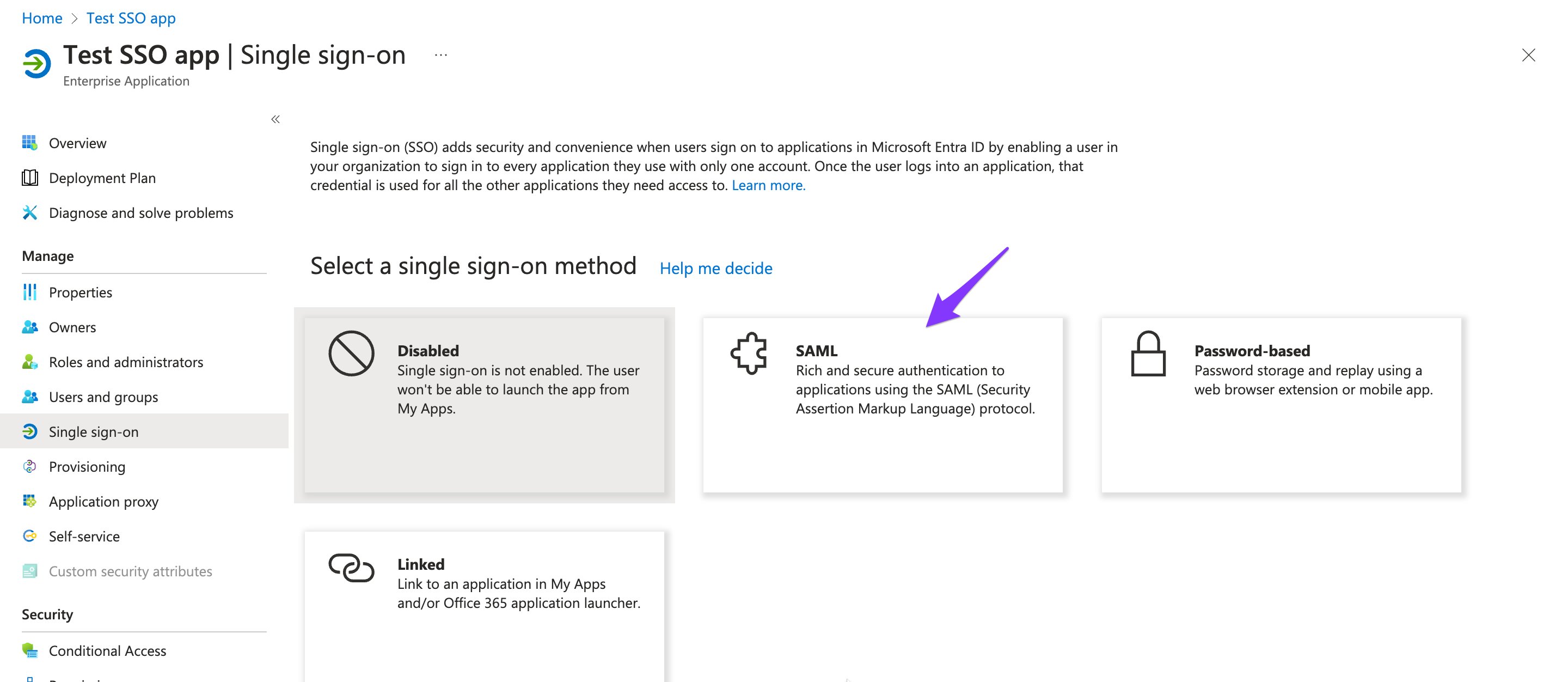 SAML SSO selection