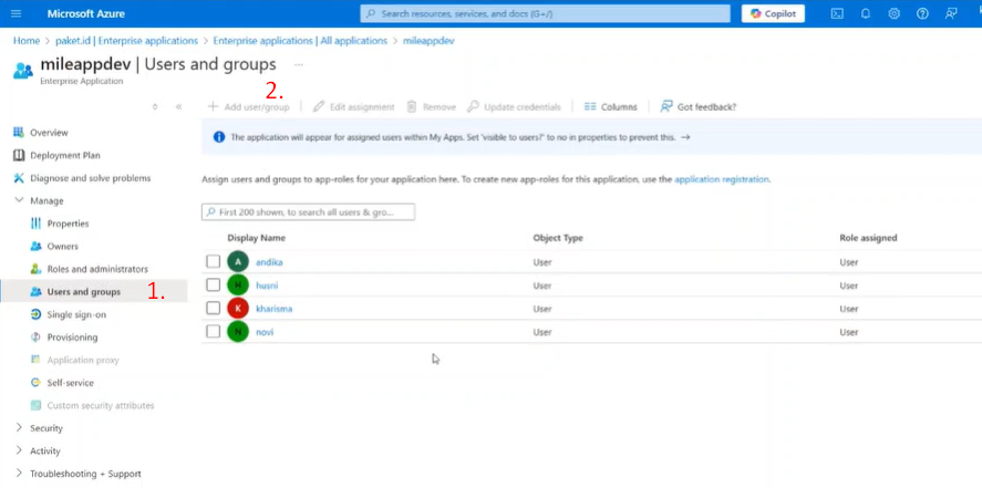 Users and Groups menu