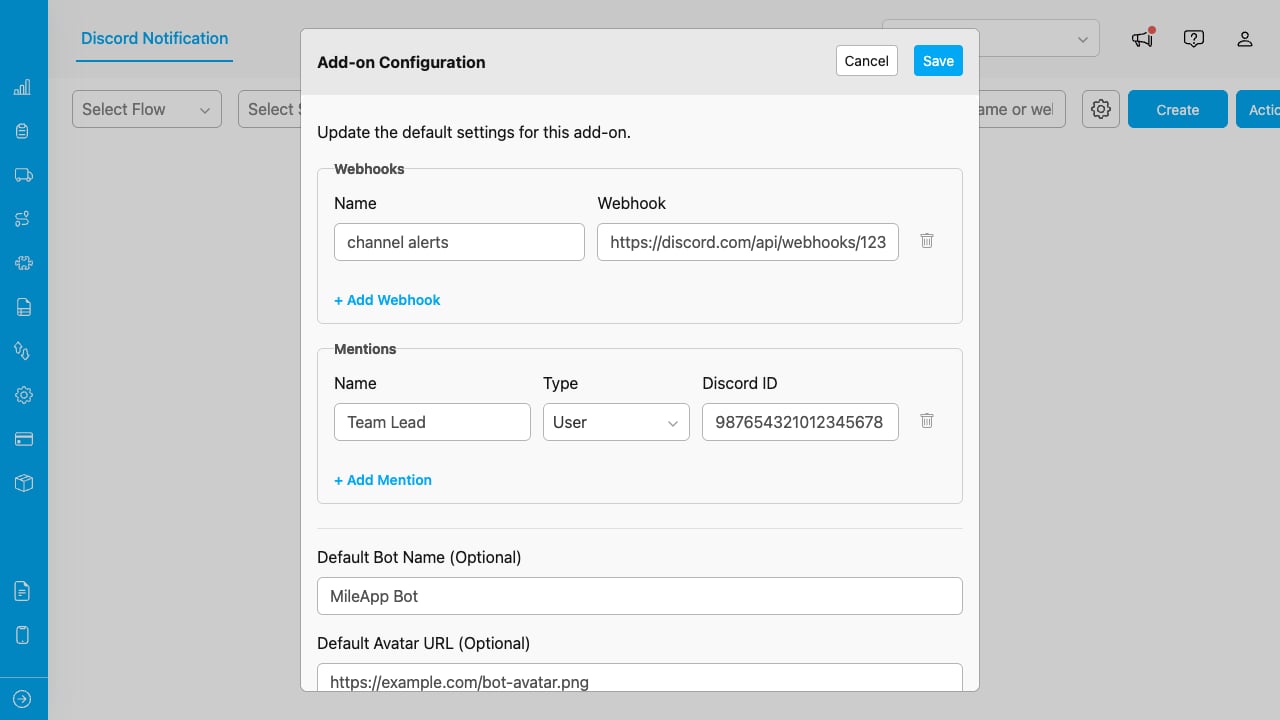 Settings dialog