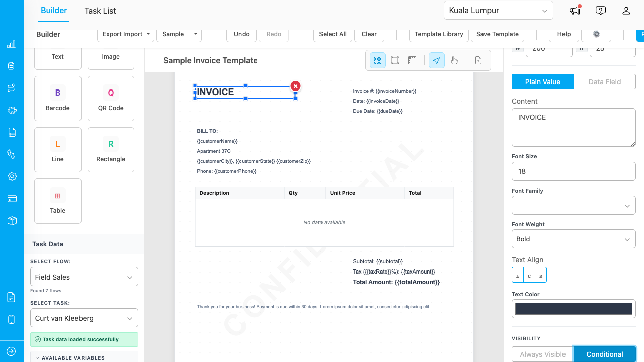 Conditional visibility settings