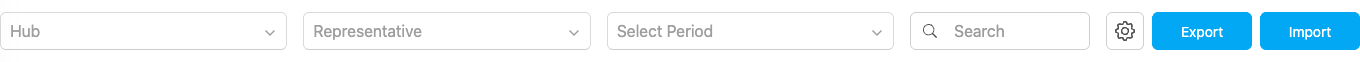 Filter bar with dropdowns and action buttons