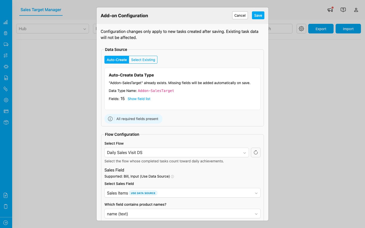 Add-on configuration settings dialog