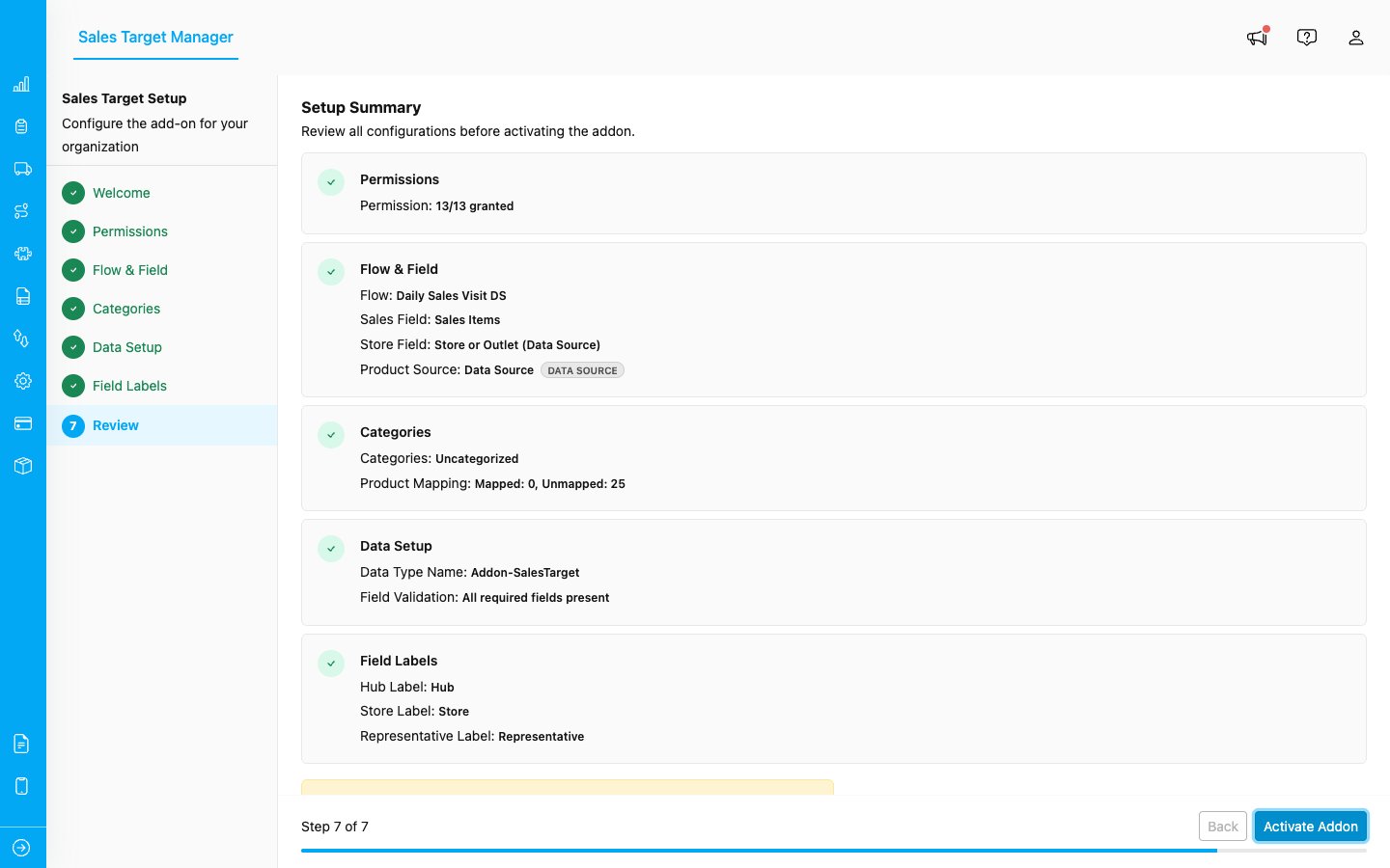 Review and activate step