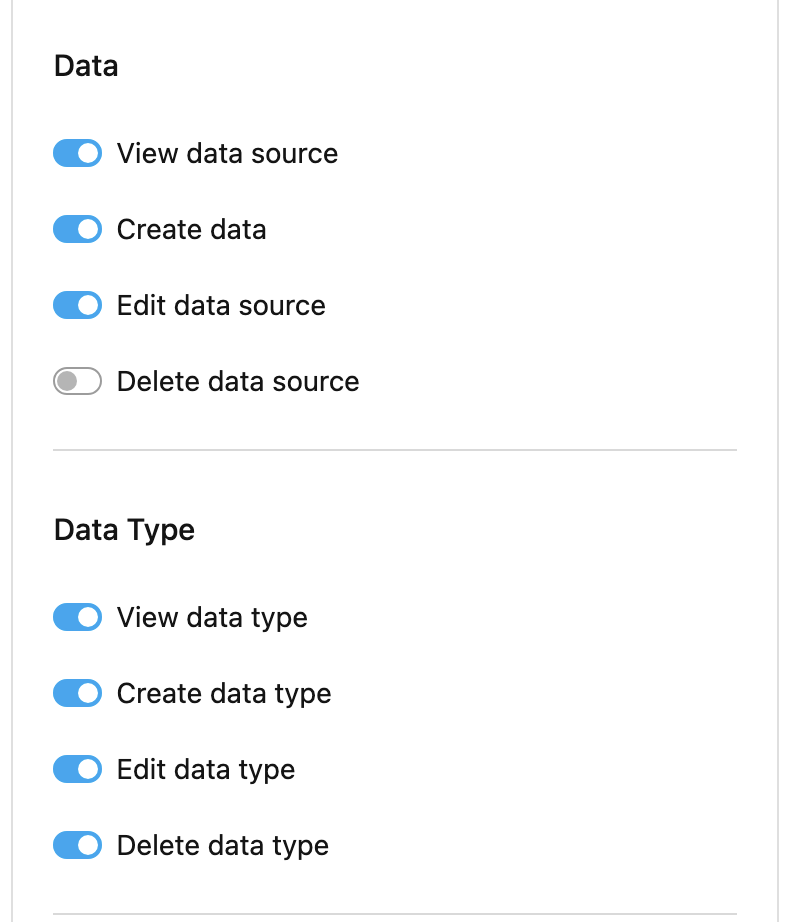 Admin Vendor role - Data and Data Type permissions