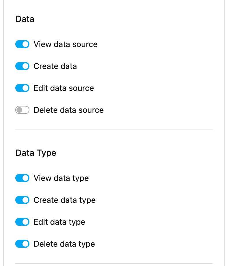 Admin Vendor role - Data and Data Type permissions