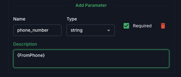 Use variable in param