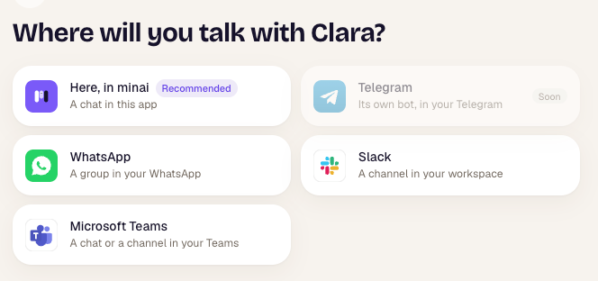 Where will you talk with Clara? screen with the Microsoft Teams option