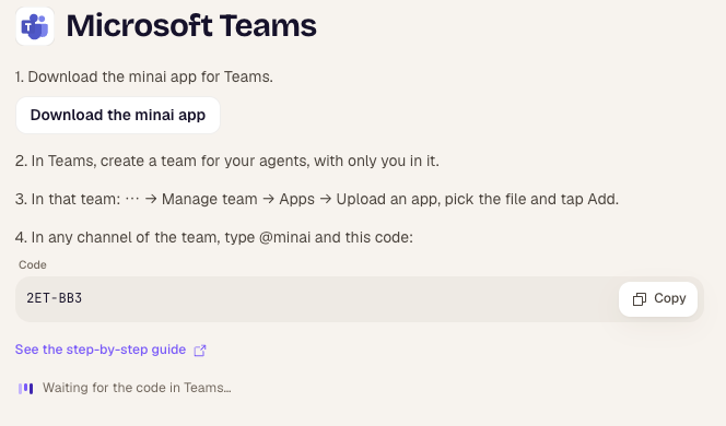 Steps: download the app, create a team, upload the app to the team and mention it with the code