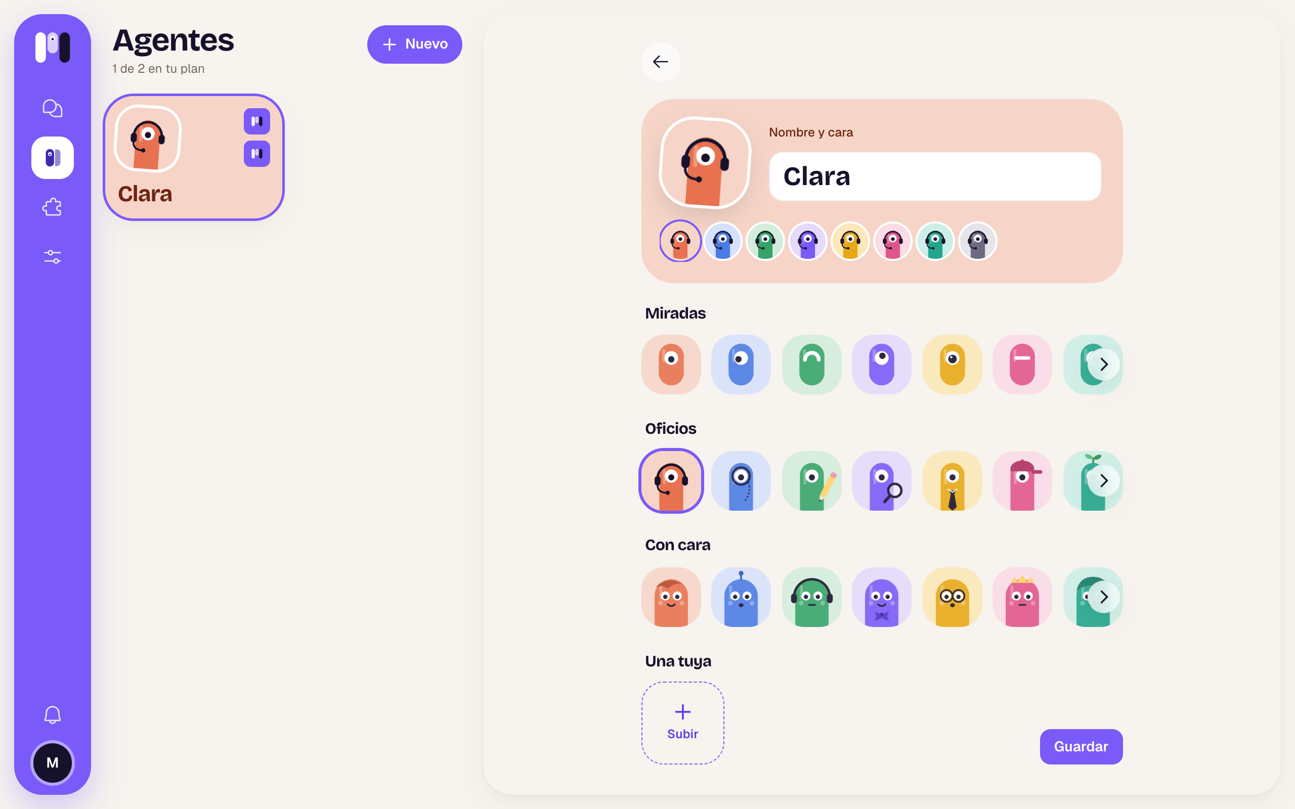 Name and face form with the name Clara, the colors and the three rows of minis