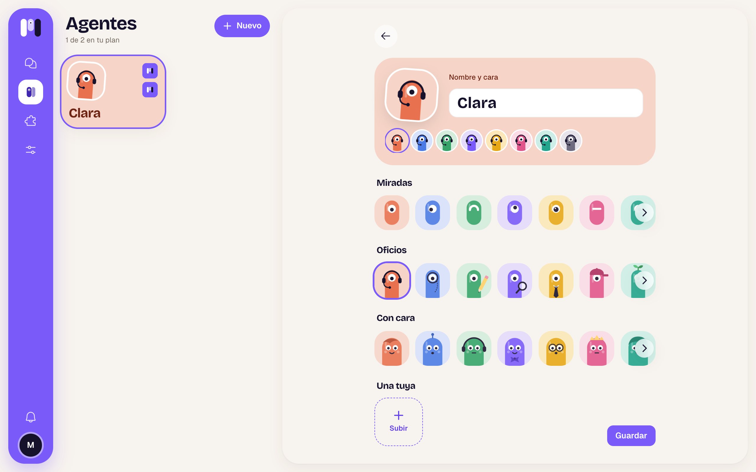Name and face form with the name Clara, the colors and the three rows of minis