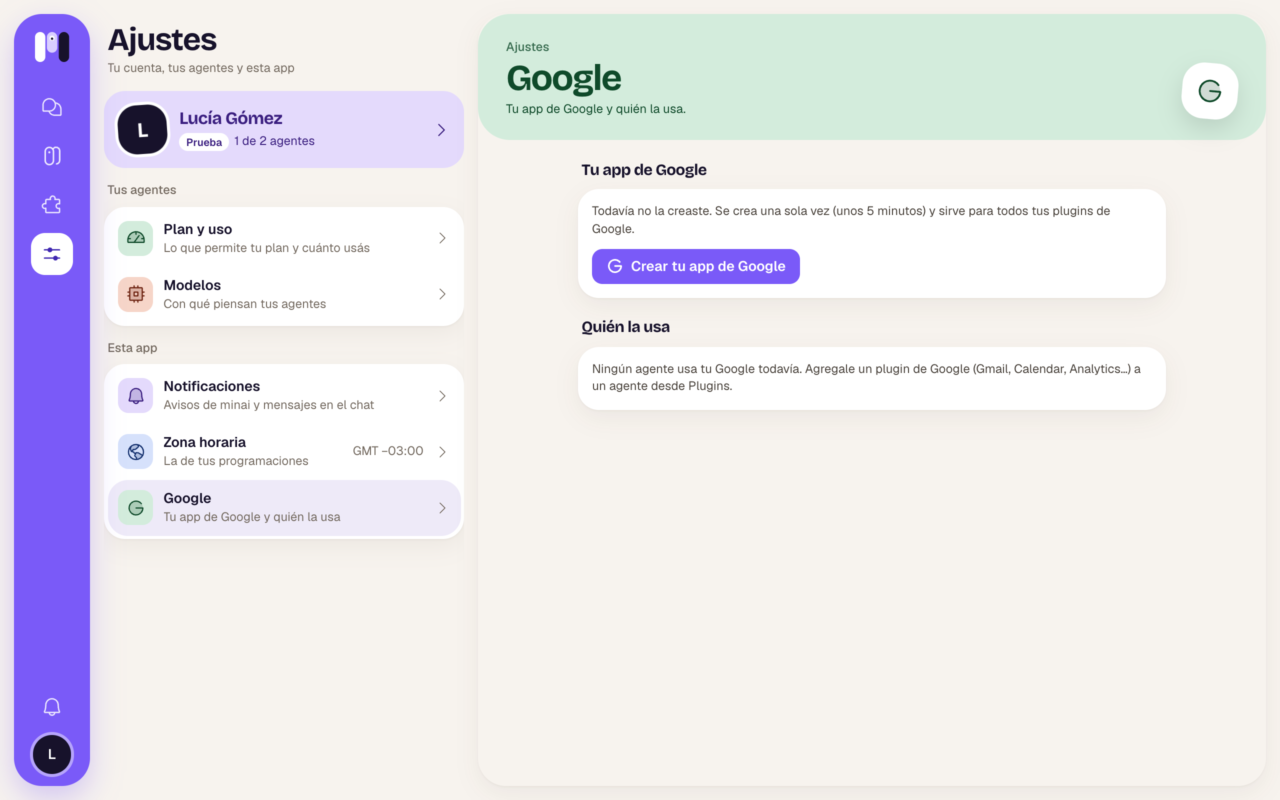 Ajustes, Google