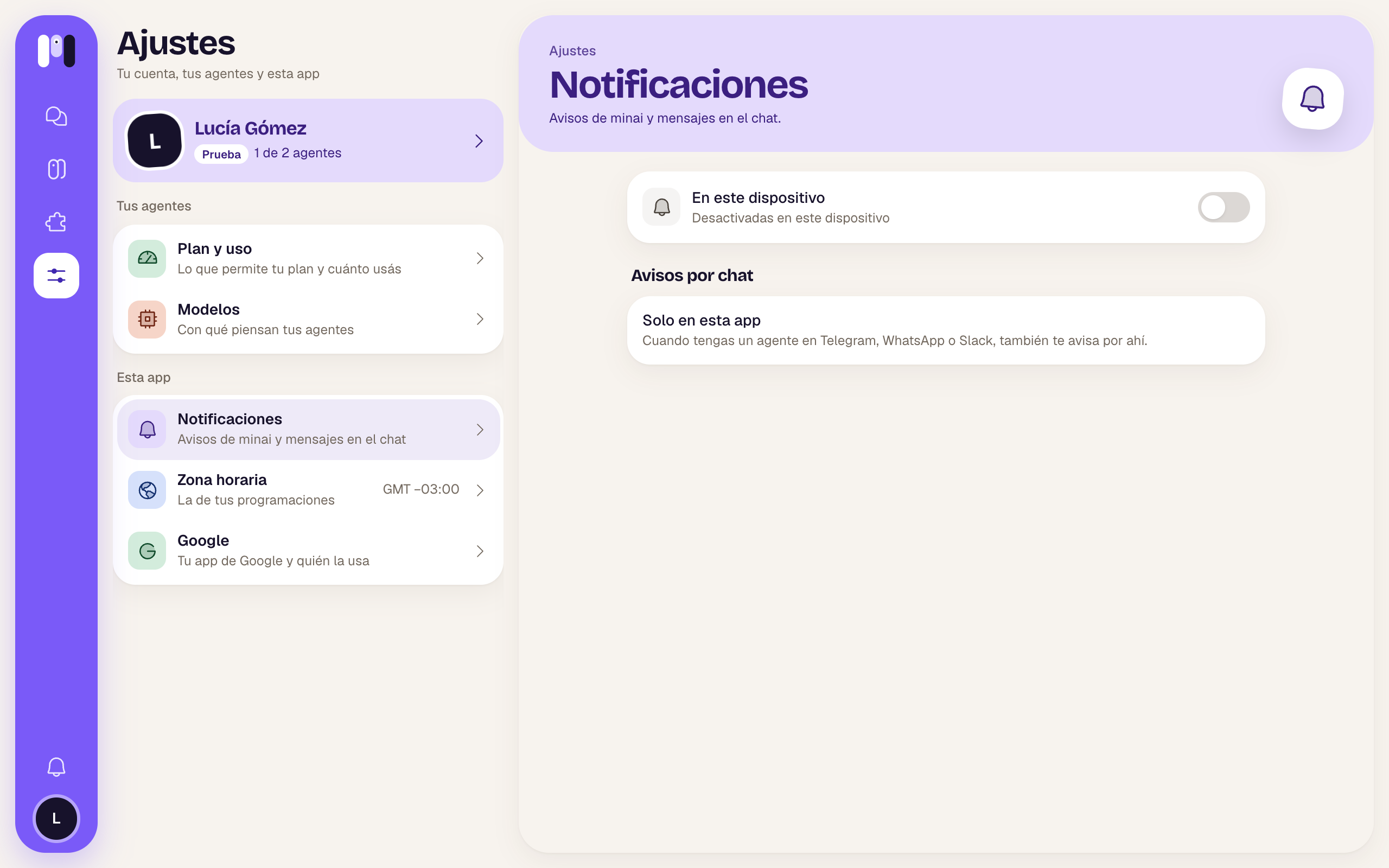 Ajustes, Notificaciones