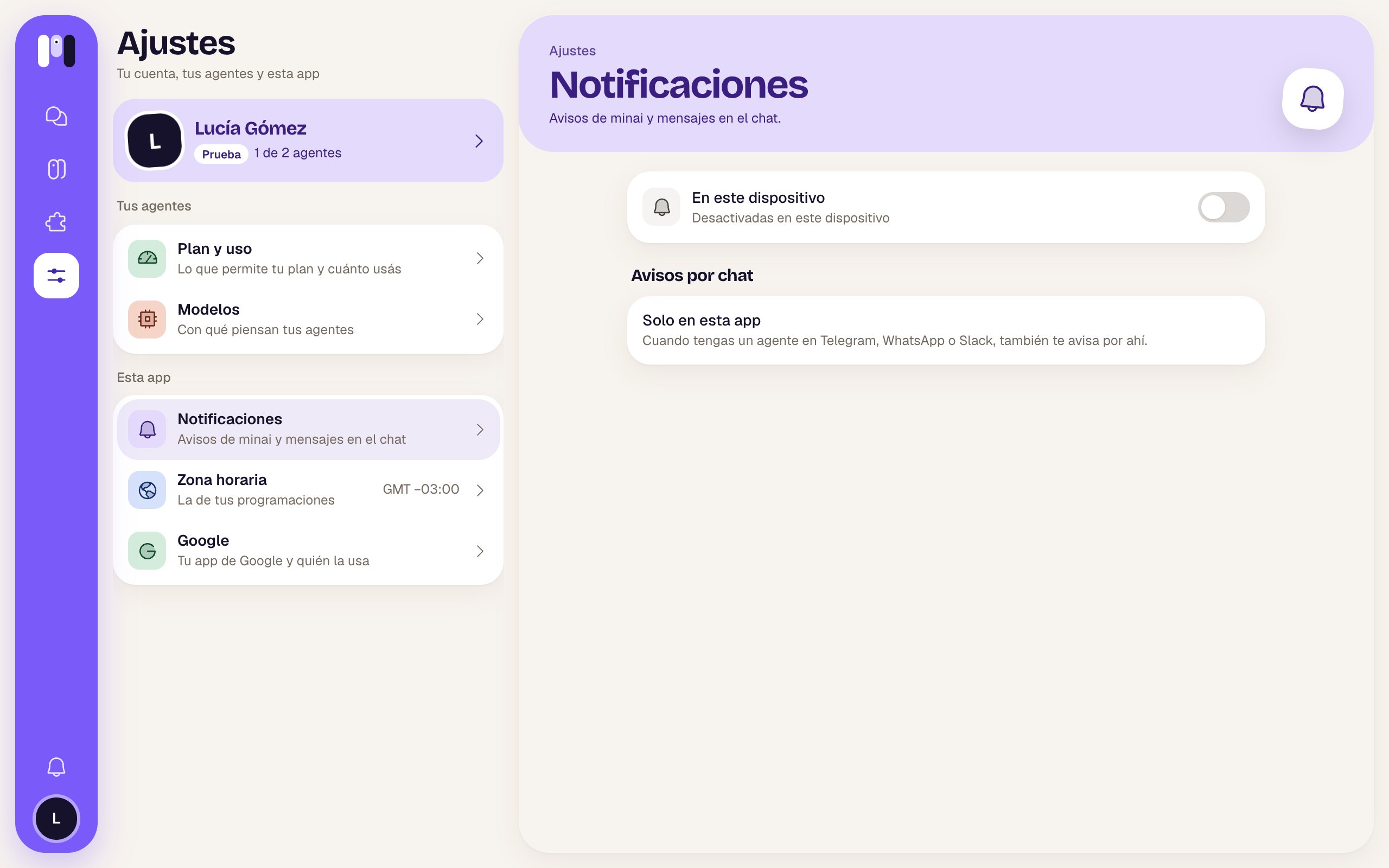 Ajustes, Notificaciones
