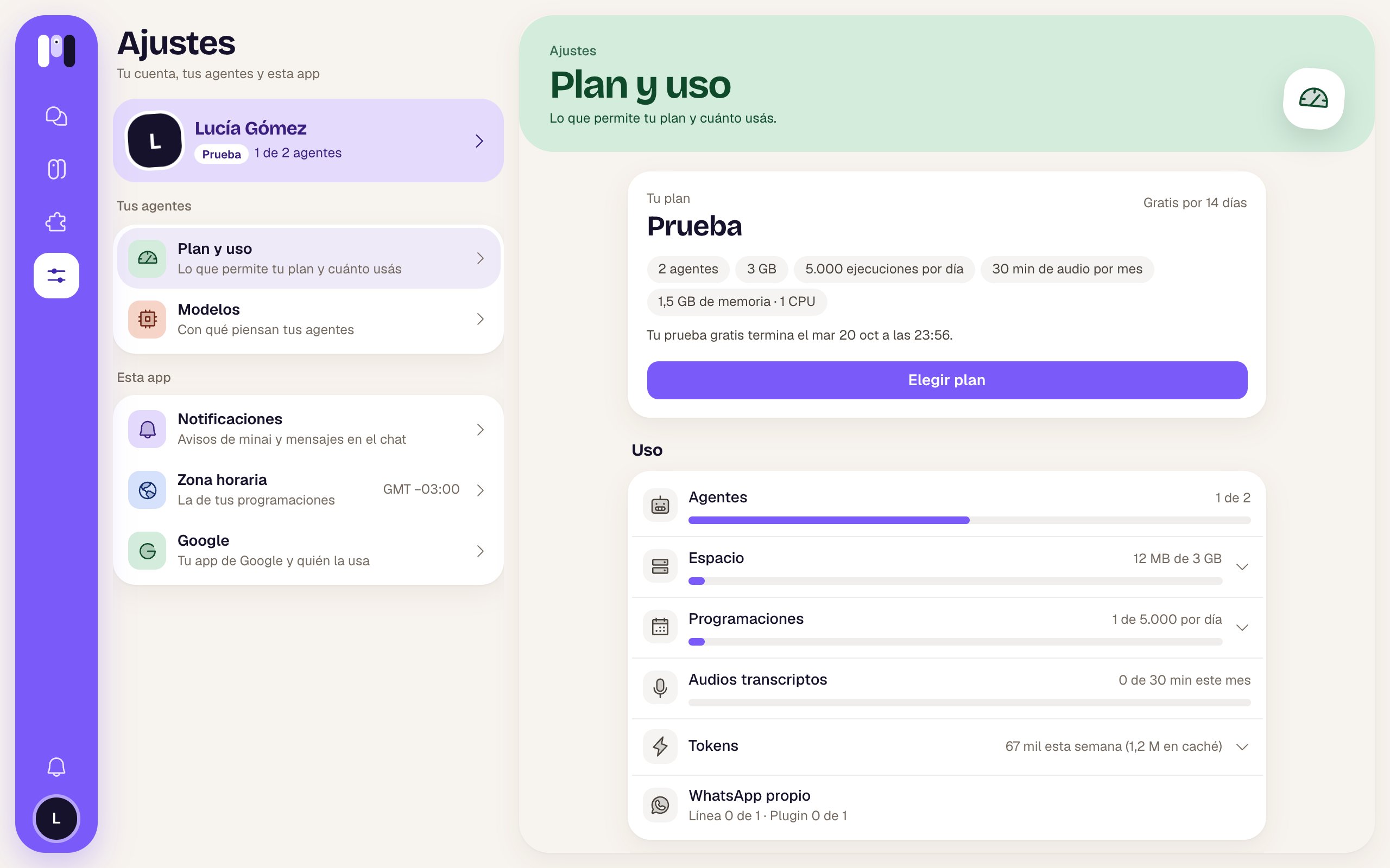 Ajustes, Plan y uso