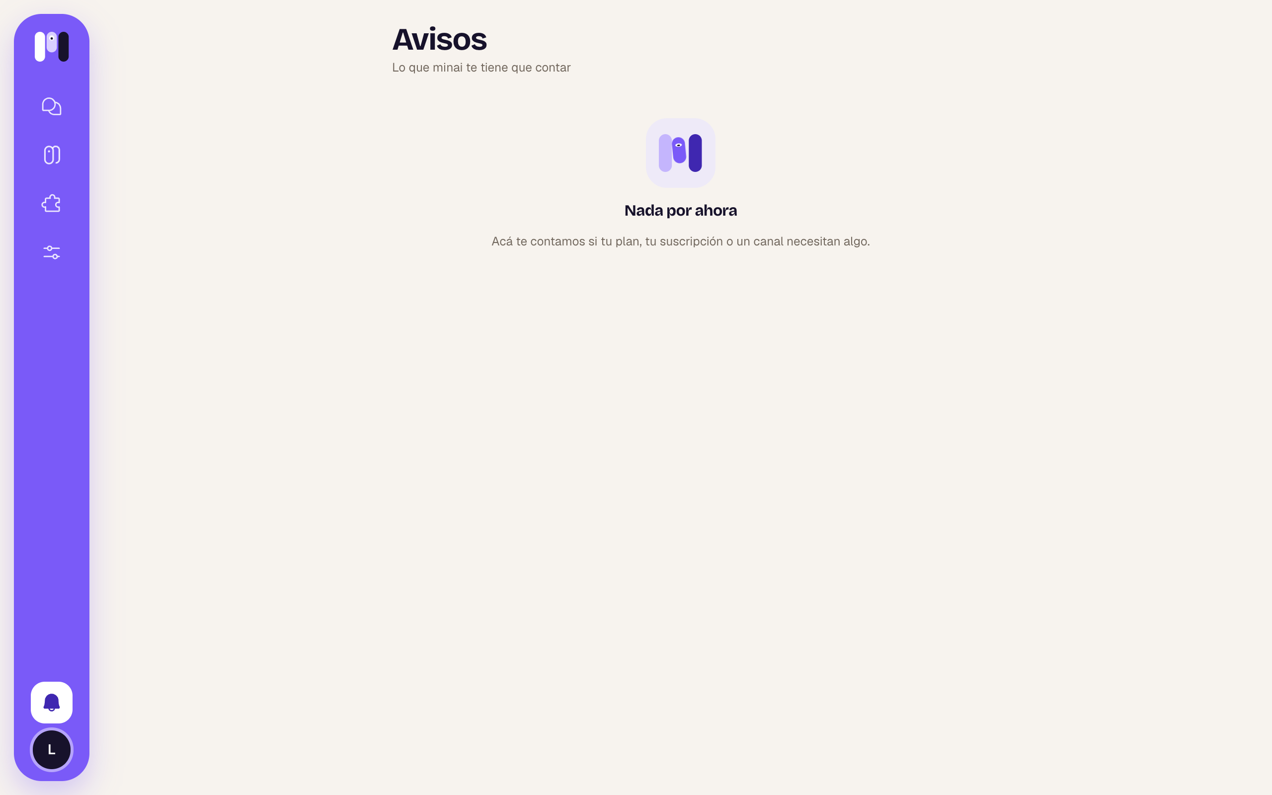 Notices screen with the message Nothing for now