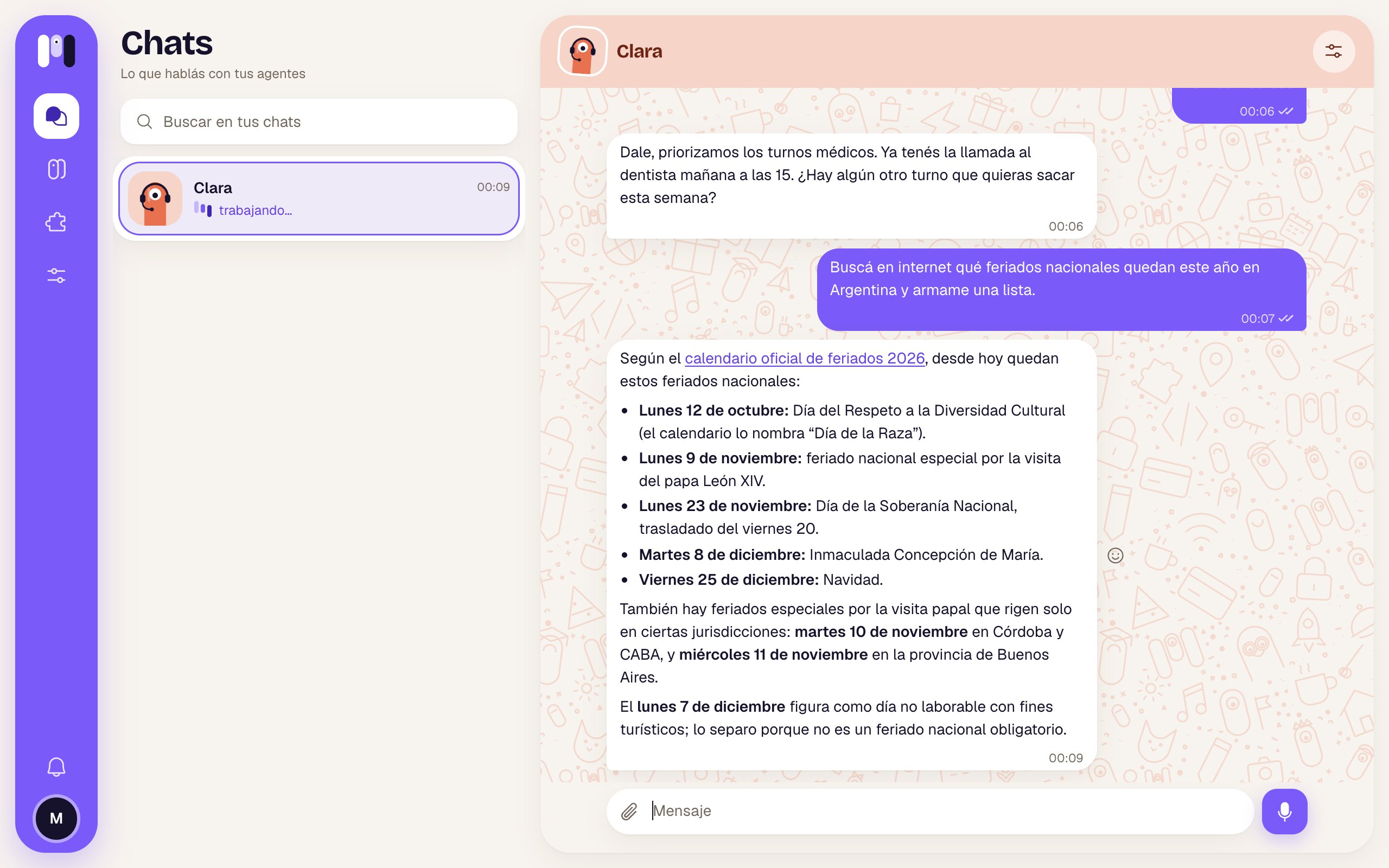 Chat where the agent answers with what it found in a web search