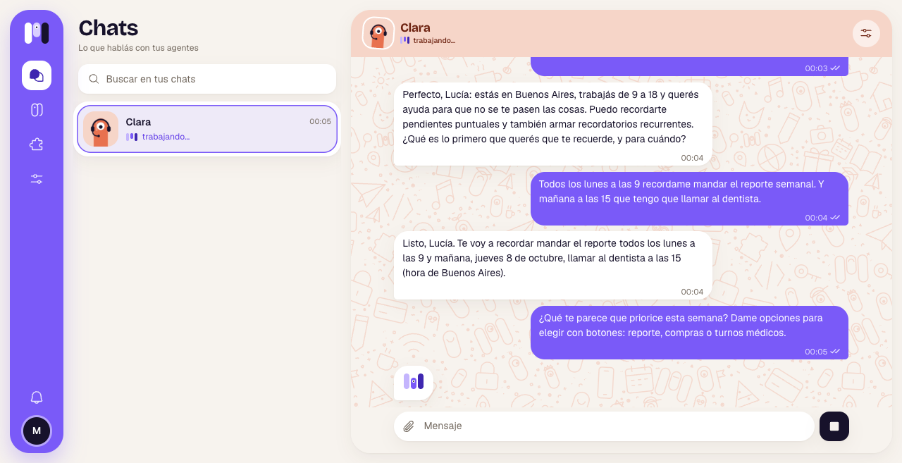 Chat with the agent working and the Stop button where Send usually is