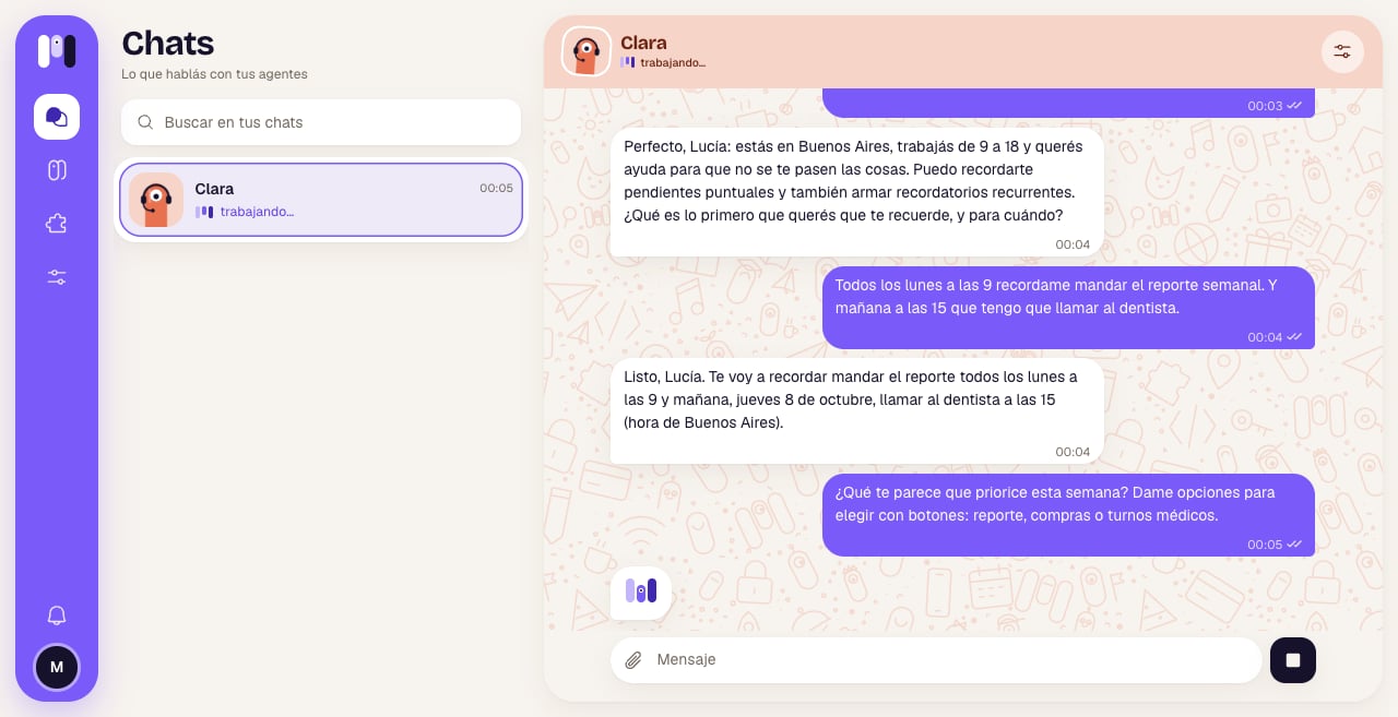 Chat with the agent working and the Stop button where Send usually is