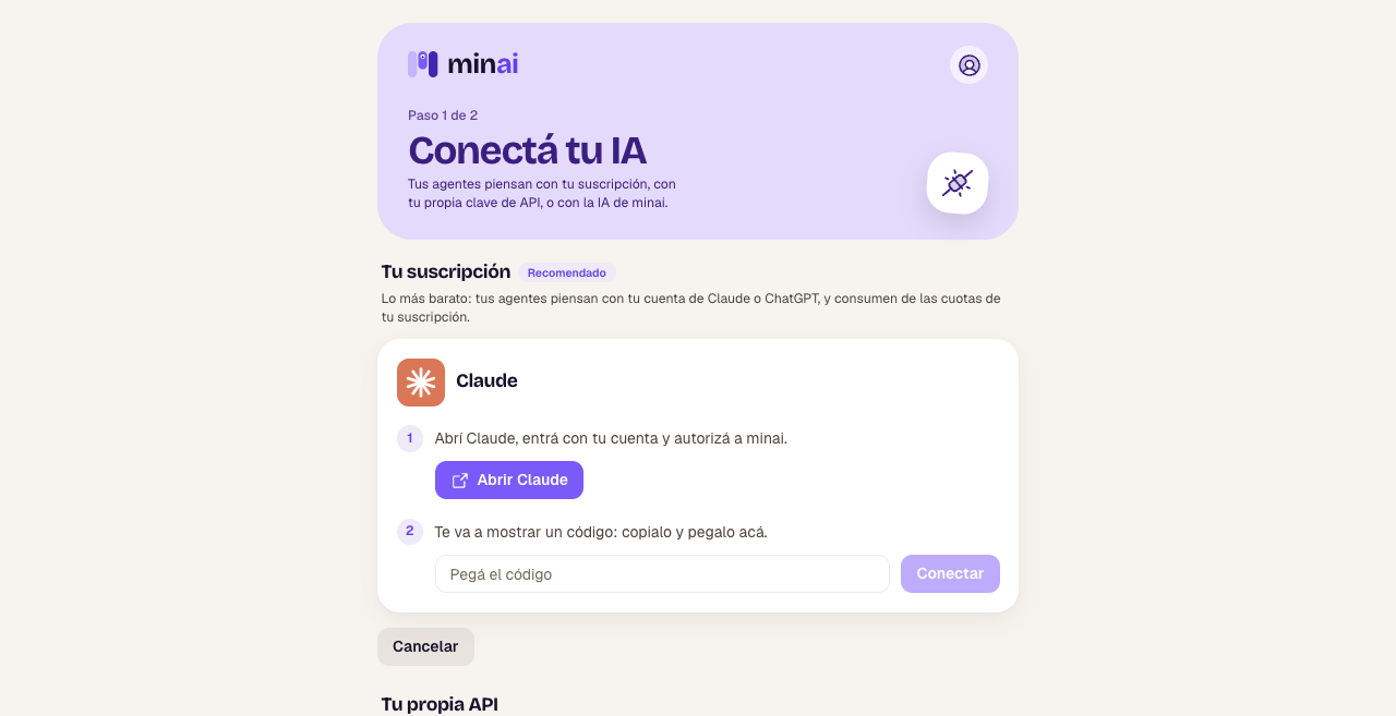 Los dos pasos para conectar Claude