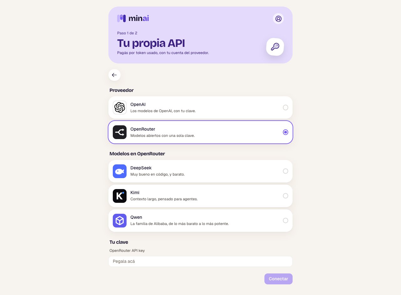 Your own API screen with the OpenAI and OpenRouter providers, the models and the field for the key