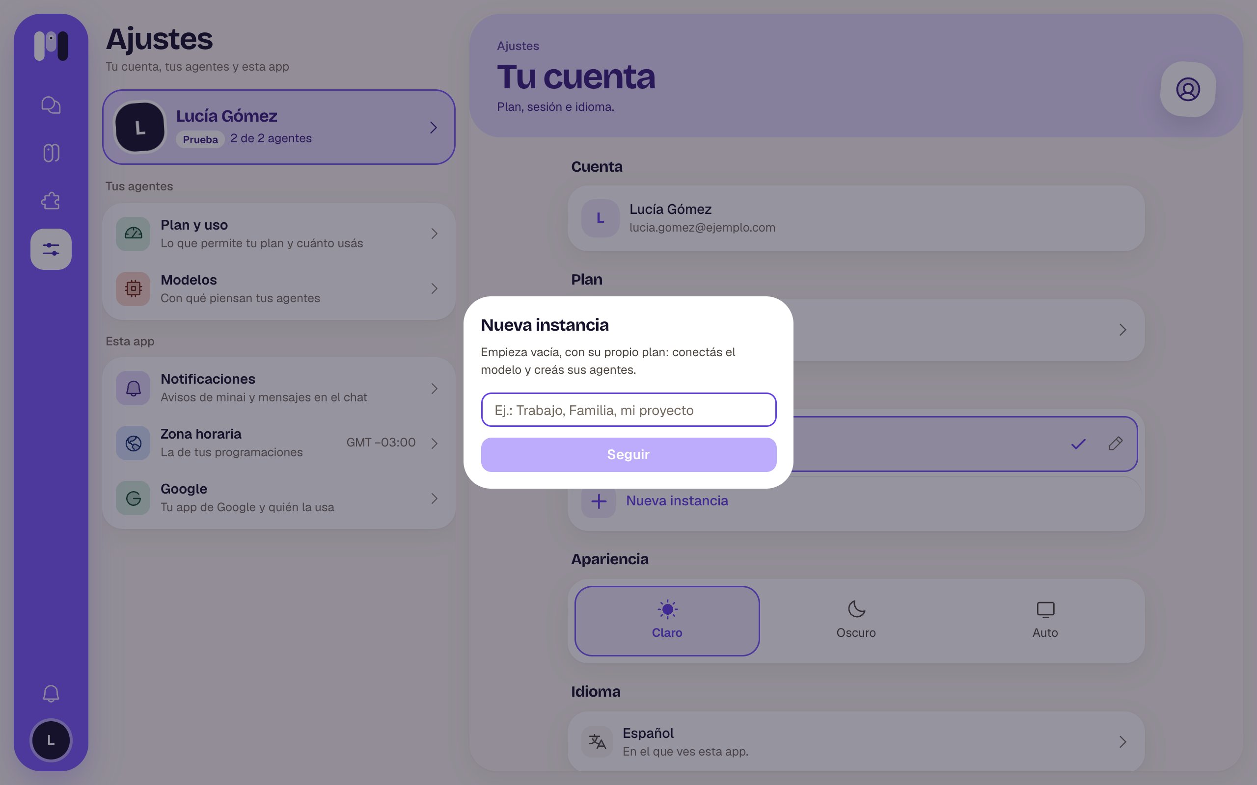 Crear una instancia nueva