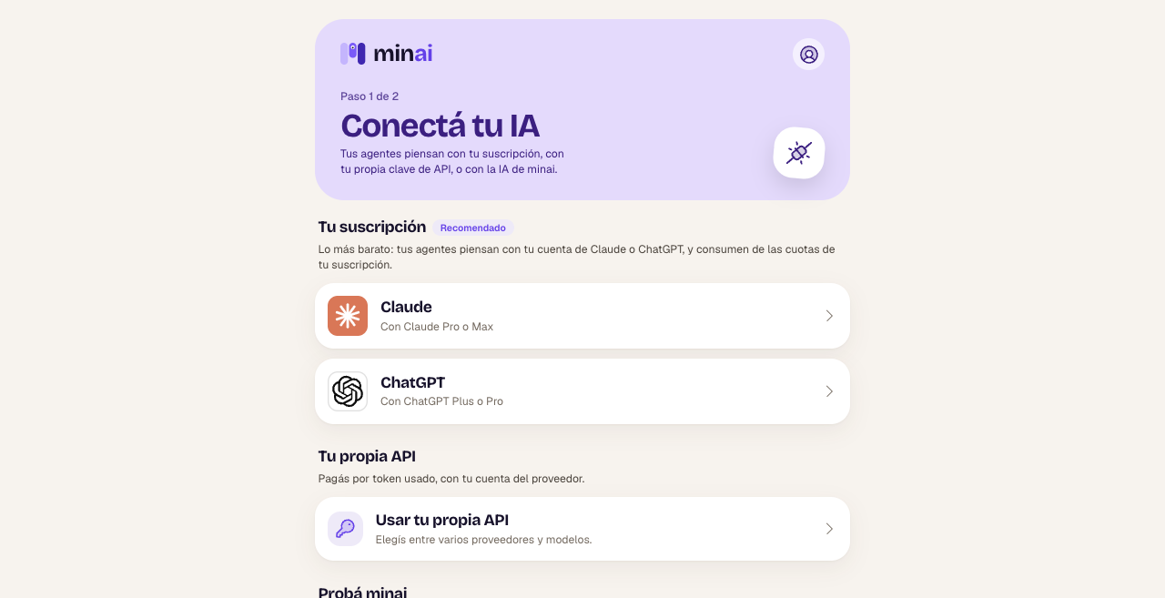 Paso 1 de 2: Conectá tu IA