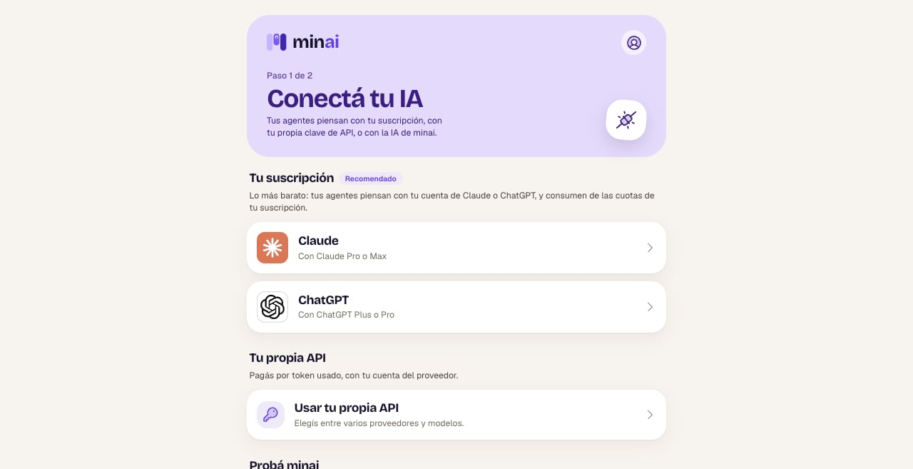 Paso 1 de 2: Conectá tu IA